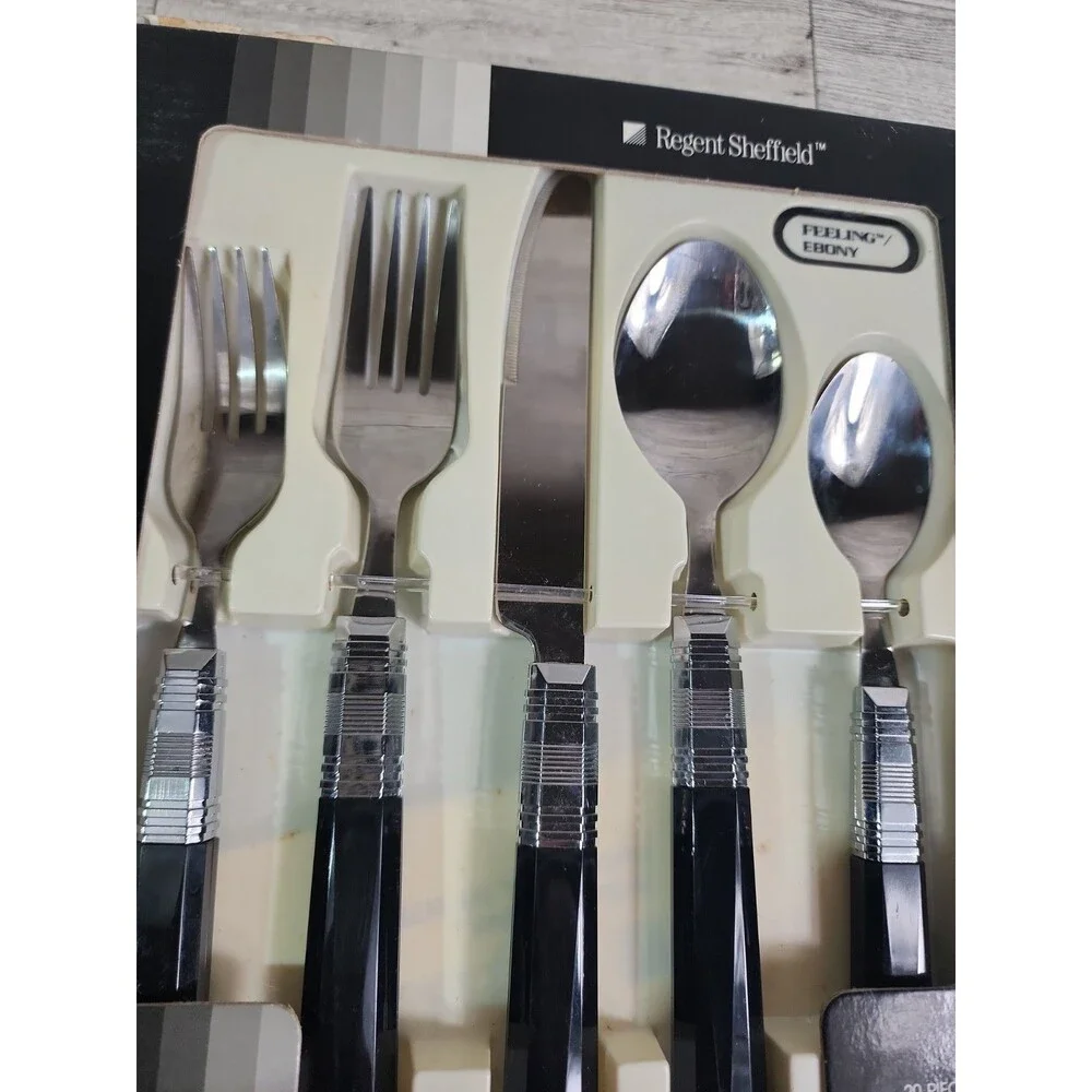NEW 1987 Regent Sheffield Feeling Ebony 20pc Service For 4 Flatware Set VIntage